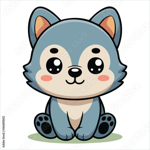 Sweet little wolf pup flat style vector art for children