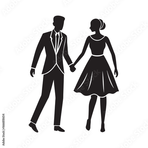 Romantic Couple Holding Hands Silhouette Vector Design