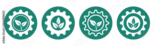 Set of gear with leaf icon vector symbol. Representing innovation, solution, and natural	