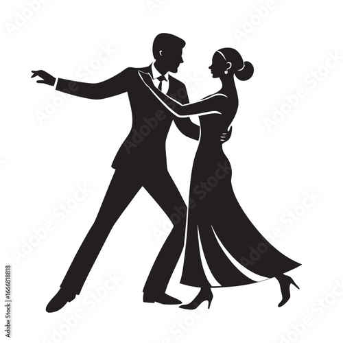 Romantic Dancing Couple Silhouette Vector Artwork