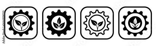 Set of gear with leaf icon vector symbol. Representing innovation, solution, and natural	