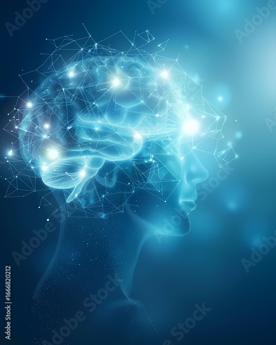 Abstract human head silhouette with glowing brain pattern