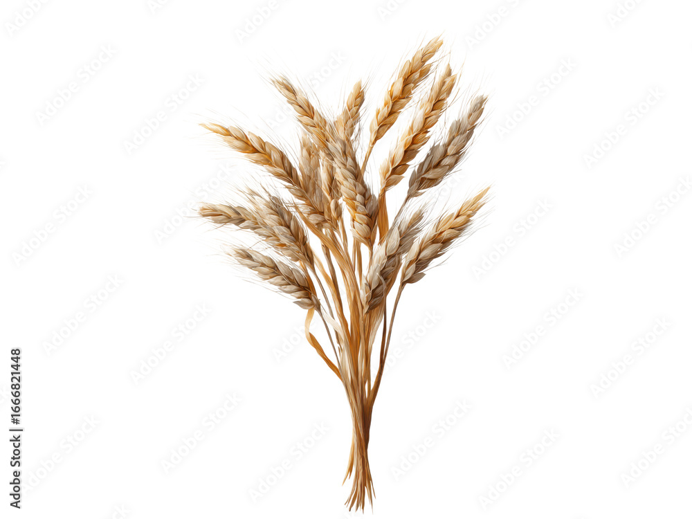 Fototapeta premium Bunch of Dry Wheat Stalks with Spikes and White Bristles on Black Background grain cereal, Isolated On Png Transparent Background