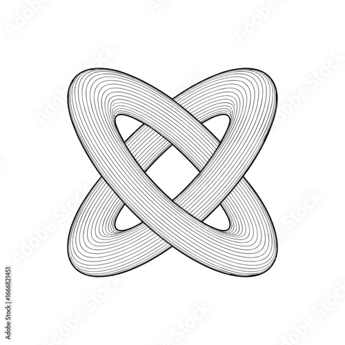 Intricate interlocking knot symbol with detailed textured surface and geometric structure white background