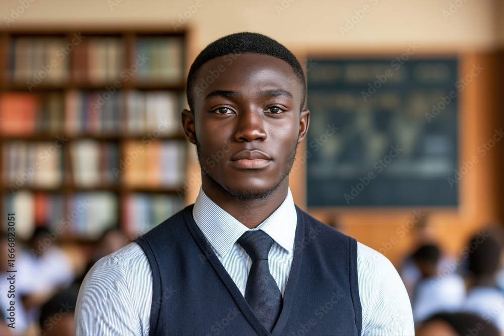 Fototapeta premium Confident young professional portrait in formal attire with serious expression, ready to lead.