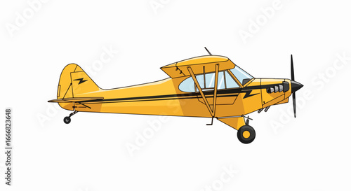 Yellow Piper Cub Airplane Illustration on White Background.