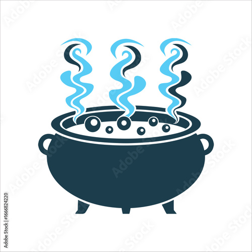 Steaming Cauldron Symbol, Magic Potion Illustration Cauldron Steam A cauldron with three rising steam spirals symbolising transformation and collective energy