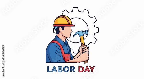 Labor Day Worker with Hammer and Gear.
