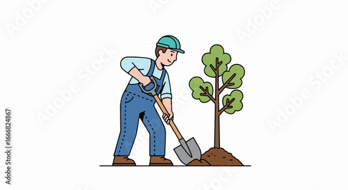 Man Planting a Tree in a Garden.