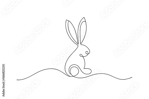 Minimalist continuous line drawing a sitting rabbit a wavy line Continous line bunny