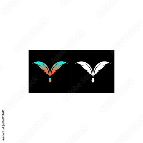 Quill pen vector icon on black background