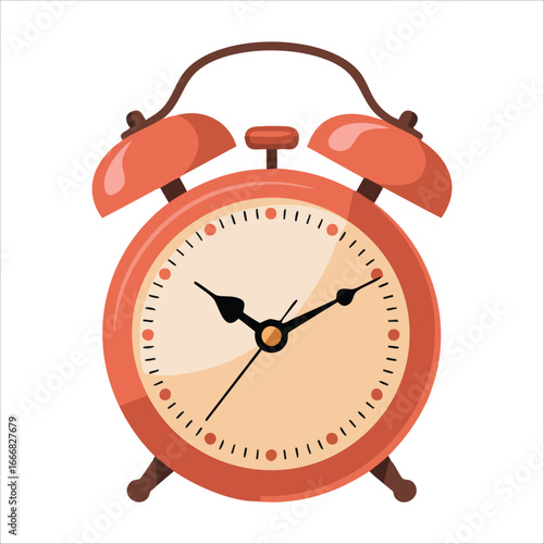 Vintage Bell Alarm Clock Isolated On Plain White Background