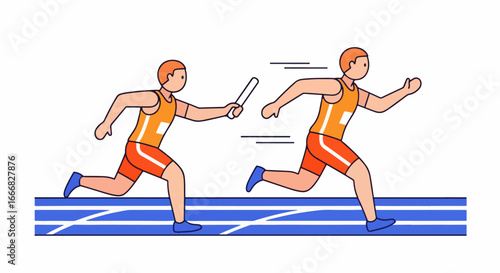 Athletes Competing in a Relay Race on a Track.