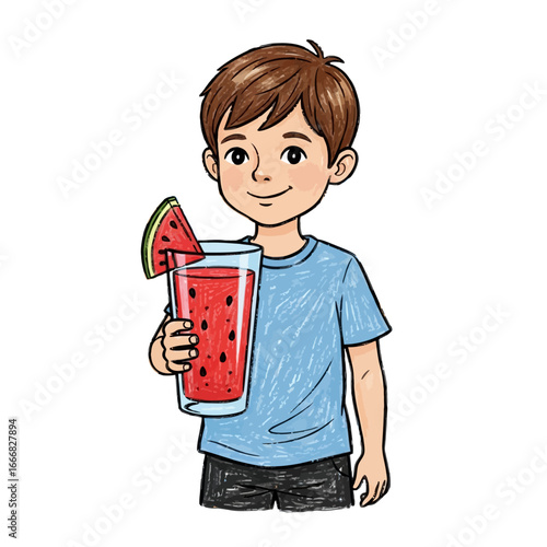 Boy Enjoying Watermelon Juice