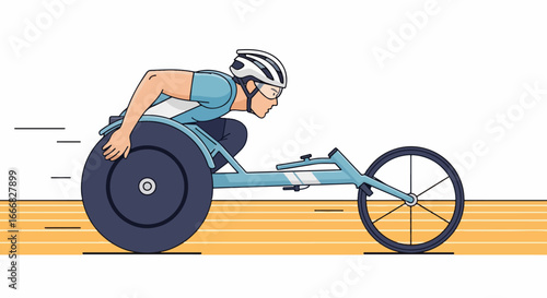 Wheelchair Racer in Full Speed on Track.
