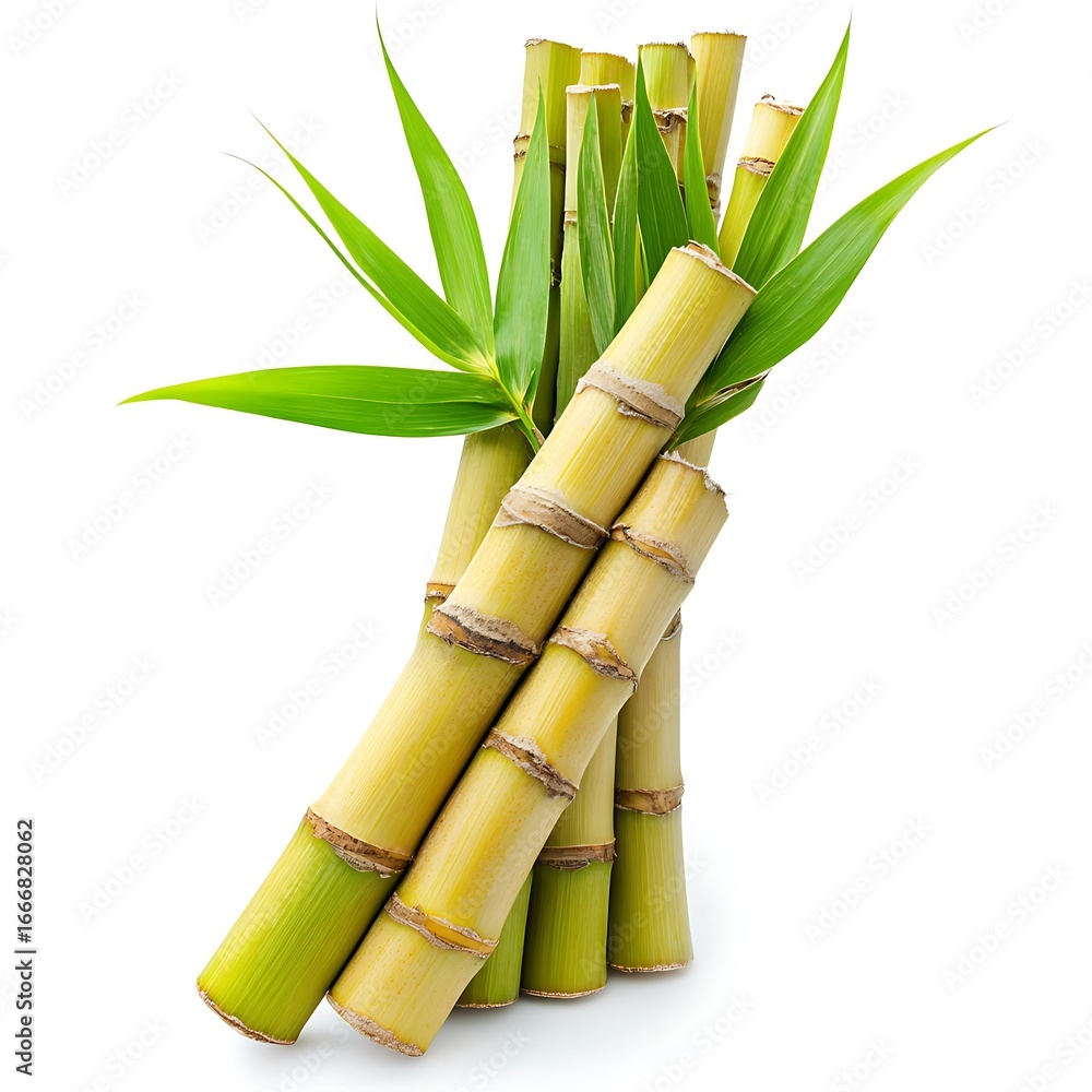 Fototapeta premium Fresh Sugarcane Stalks with Green Leaves sugar cane