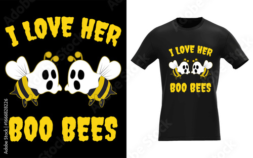Halloween I Love Her Boo Bees Funny Couples Matching