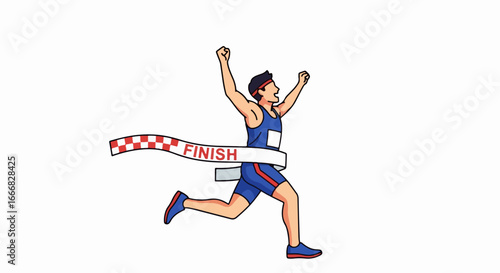 Male Runner Winning a Race Crossing the Finish Line.