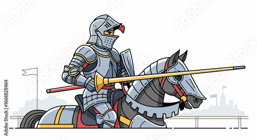 Knight in Shining Armor on Horseback Ready for Jousting.