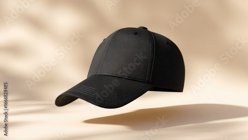 Wallpaper Mural Black baseball cap, light beige background, floating Torontodigital.ca