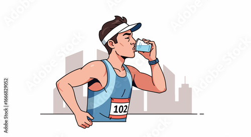 Marathon Runner Hydrating During Race.