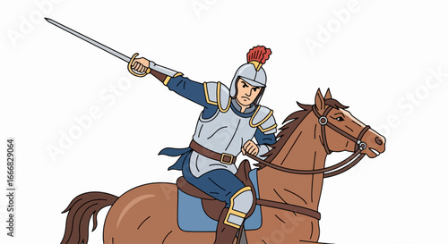 Mounted Warrior with Sword Illustration - Historical Military Equestrian.