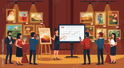 Modern Art Auction with Mobile Bidding and an Array of Landscape Paintings