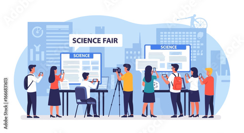 Illustrative depiction of a vibrant and engaging school science exhibition