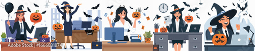 vector of female secretary celebrating Halloween