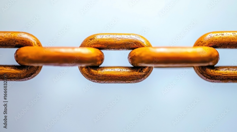 Fototapeta premium A rusted chain links, with a blue background