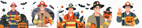 firefighter vector celebrating Halloween