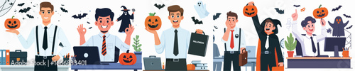 vector office worker character celebrating Halloween