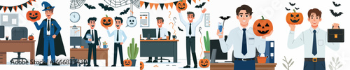 vector office worker character celebrating Halloween