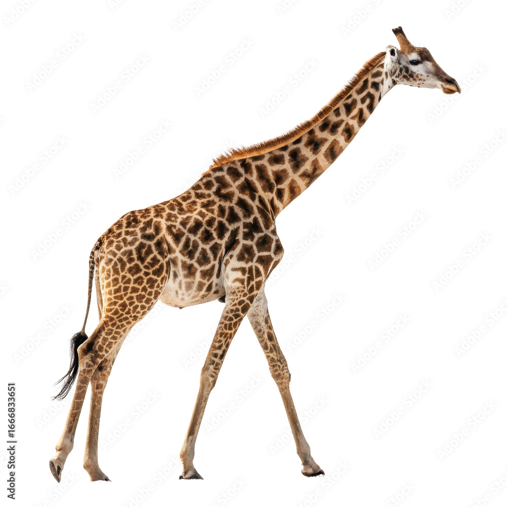 Obraz premium Walking Giraffe Full Body, Isolated on Transparent Background, Wildlife Photography, Animal Image, Giraffe, Safari, Africa