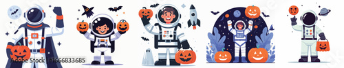 astronaut character vector celebrating Halloween