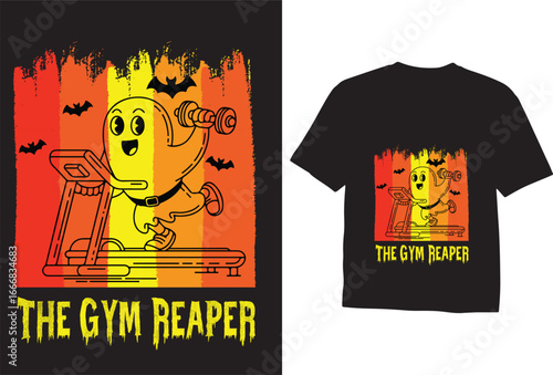 Funny Halloween Gym T-shirt Featuring a Ghost on a Treadmill