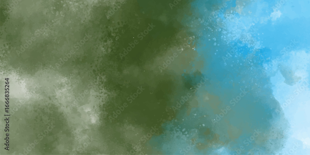 Obraz premium Abstract watercolor background featuring olive green and blue hues with splatter texture suitable for design projects