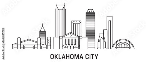 Detailed Oklahoma City skyline vector illustration. Oklahoma City buildings in line art style. with white background
