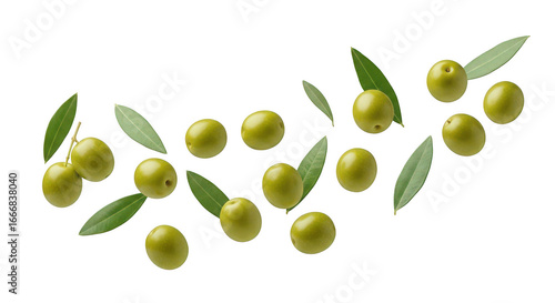 Wallpaper Mural Falling green olives with leaves isolated on transparent background Torontodigital.ca