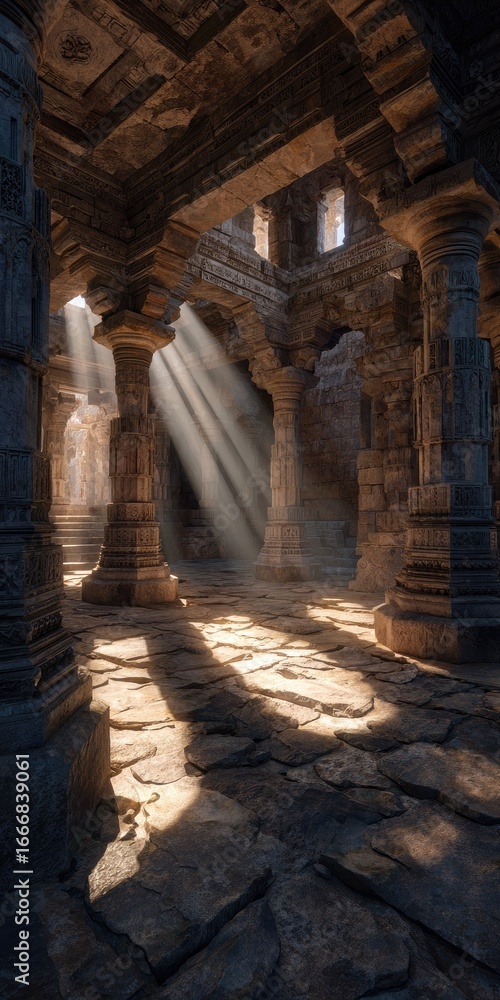 Fototapeta premium Ancient stone hall bathed in sunlight (2)