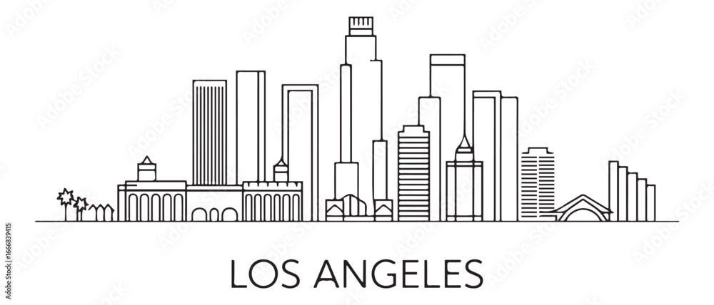 Fototapeta premium Detailed Los Angeles skyline vector illustration. Los Angeles buildings in line art style, perfect for modern designs. with white background