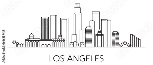 Detailed Los Angeles skyline vector illustration. Los Angeles buildings in line art style, perfect for modern designs. with white background