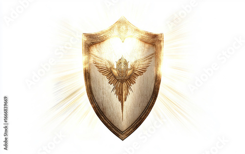 Protective Shield with Radiant Heart Isolated On White Background.