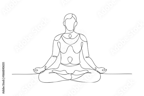 Minimalist continuous line drawing a person meditating in lotus pose Continous line