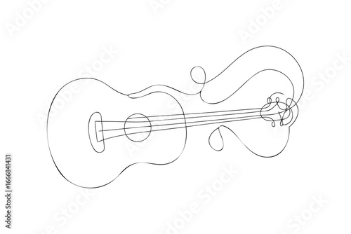 Minimalist continuous line drawing an acoustic guitar with flowing curves Continous line