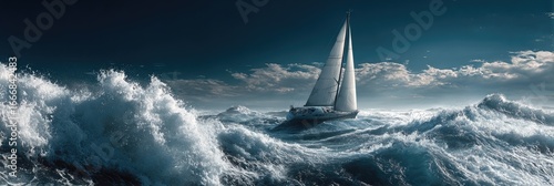 Sailboat braves a stormy sea