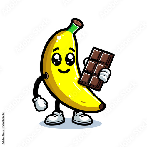 Cartoon Banana Holding Chocolate Bar