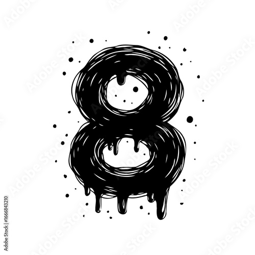Abstract stylized number eight illustration featuring dripping ink effect, creating a bold and