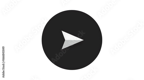 Free Download The text describes a white background with a solid black circle, a white right-pointing triangular arrow with a slim central black notch, and a flat vector without text or gradients. - GFXLoad
