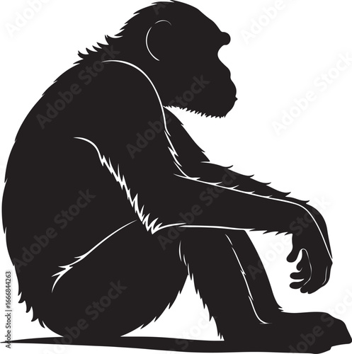 Silhouette of a chimpanzee sitting down profile view primate animal wildlife symbol silhouette